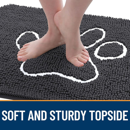 OLANLY Dog Door Mat - Absorbent Non-Slip Mud Mat for Paws | 47x20 Dark Grey Chenille Design