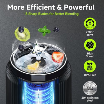 COKUNST Portable Blender - Compact 17oz Smoothie & Shake Maker with 8 Blades | USB-C Rechargeable, LED Display