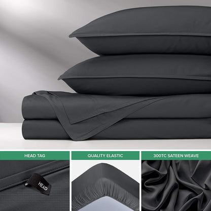 Pure Bamboo Full Bed Sheet Set - 100% Organic Viscose, Luxuriously Soft & Cooling, Charcoal Color