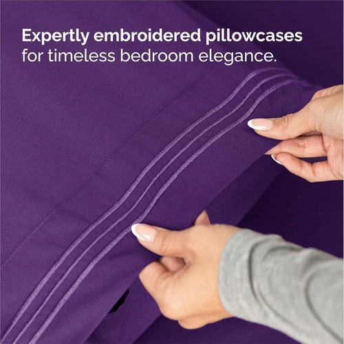 King Size 4 Piece Sheet Set - Ultra-Soft Cooling Bed Sheets - Hotel Luxury Bedding - Deep Pockets - Oeko-Tex Certified - Purple