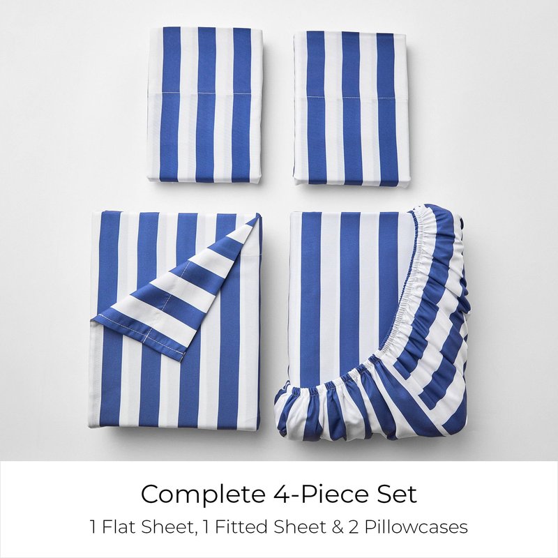 Mellanni Full Sheets Set - 4 PC Iconic Collection Bedding - Hotel Luxury, Extra Soft, Cooling Bed Sheets - Wrinkle, Fade, Stain Resistant (Full, Oxford Stripe Blue Nova)