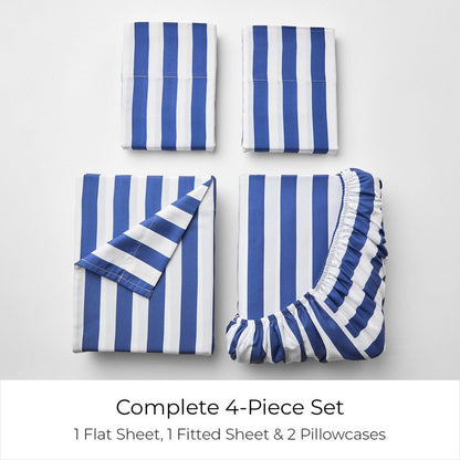 Mellanni Full Sheets Set - 4 PC Iconic Collection Bedding - Hotel Luxury, Extra Soft, Cooling Bed Sheets - Wrinkle, Fade, Stain Resistant (Full, Oxford Stripe Blue Nova)