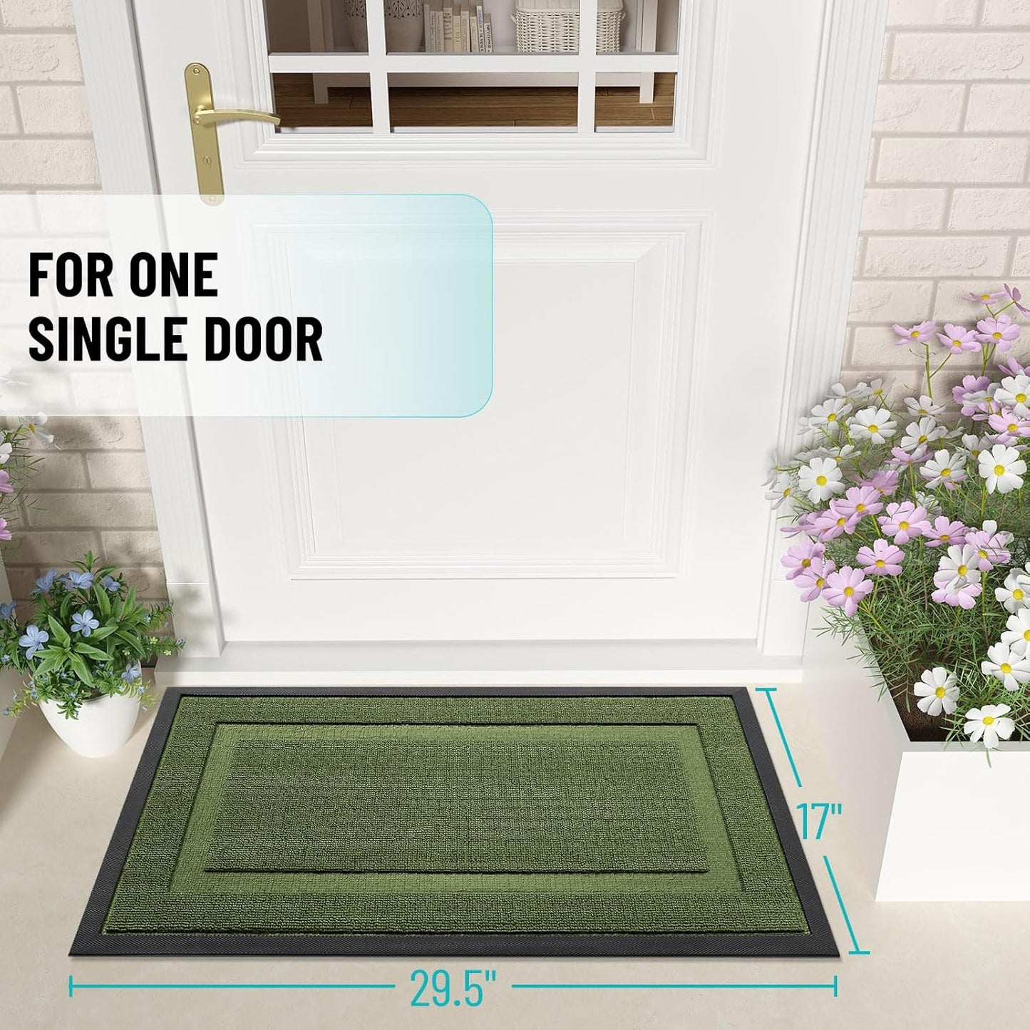 OLANLY Indoor Outdoor Front Door Mat - Waterproof All-Weather Doormat, Easy Clean, 59x23, Classic Green