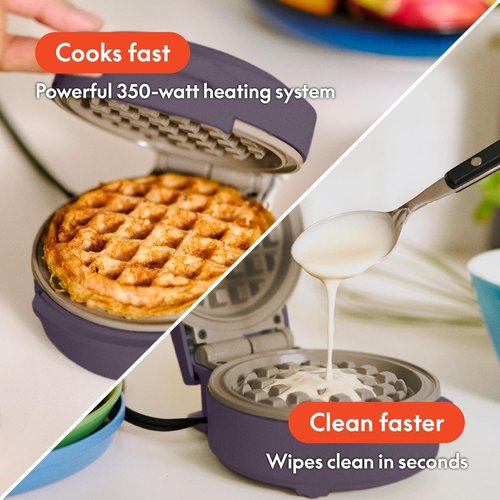 Bella Mini Waffle Maker - EverGood™ Ceramic Nonstick, Cool Touch Handles, 350 Watt, Plum Color