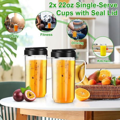 Magic Bullet Blender Cups - 22oz Tall Replacement Cups with Flip Top To-Go Lid | 2 Pack