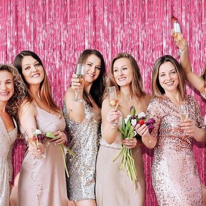 Foil Curtain Backdrop - Pink Metallic Tinsel Fringe - 20 Pack for Party Decorations