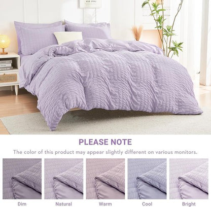 HYMOKEGE King Size Lavender Comforter Set - 7-Piece All-Season Luxury Bedding Set with Sheets & Pillowcases