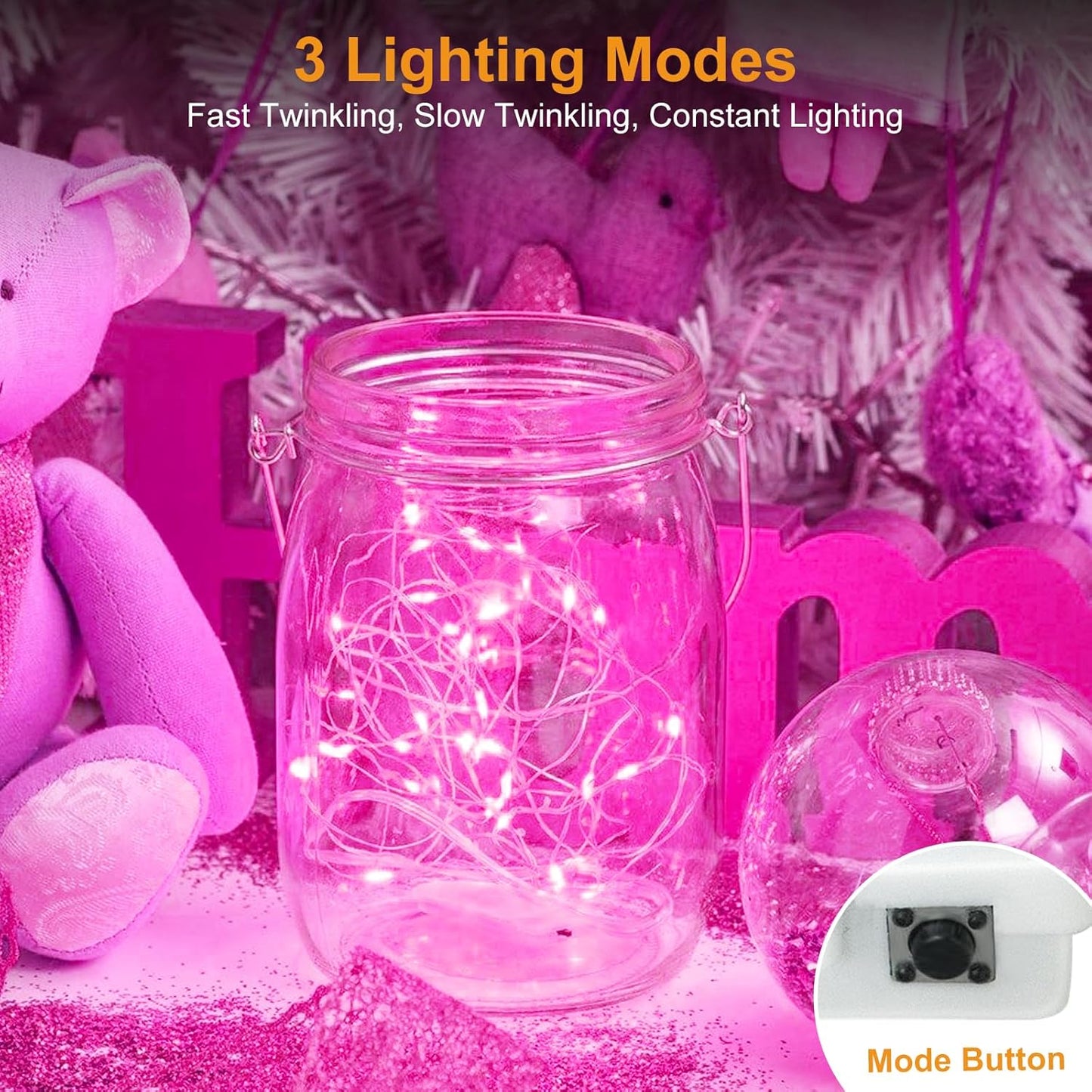 Btfarm Pink Fairy Lights - 6 Pack Battery Operated Twinkle String Lights | 7ft, 20 LED, Waterproof for Weddings & Decor