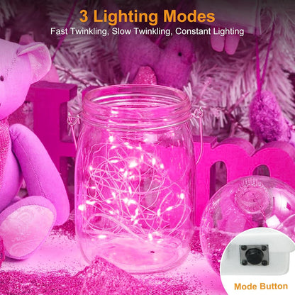 Btfarm Pink Fairy Lights - 6 Pack Battery Operated Twinkle String Lights | 7ft, 20 LED, Waterproof for Weddings & Decor