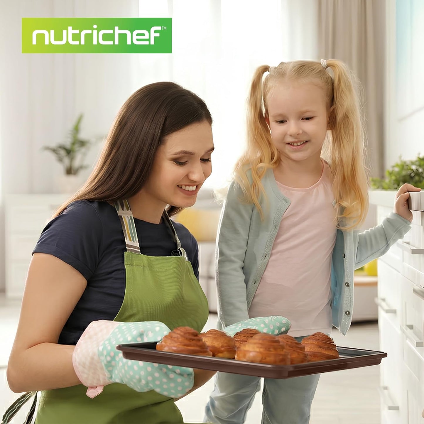 NutriChef 8-Piece Nonstick Bakeware Set - PFOA Free, Oven Safe to 450°F | Round, Loaf, Muffin & Cookie Pans (Brown)