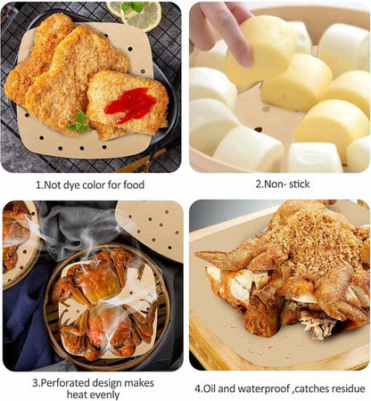 Air Fryer Parchment Paper Liners - 200PCS 8.5 Inch Square Perforated Sheets for Baking & Cooking