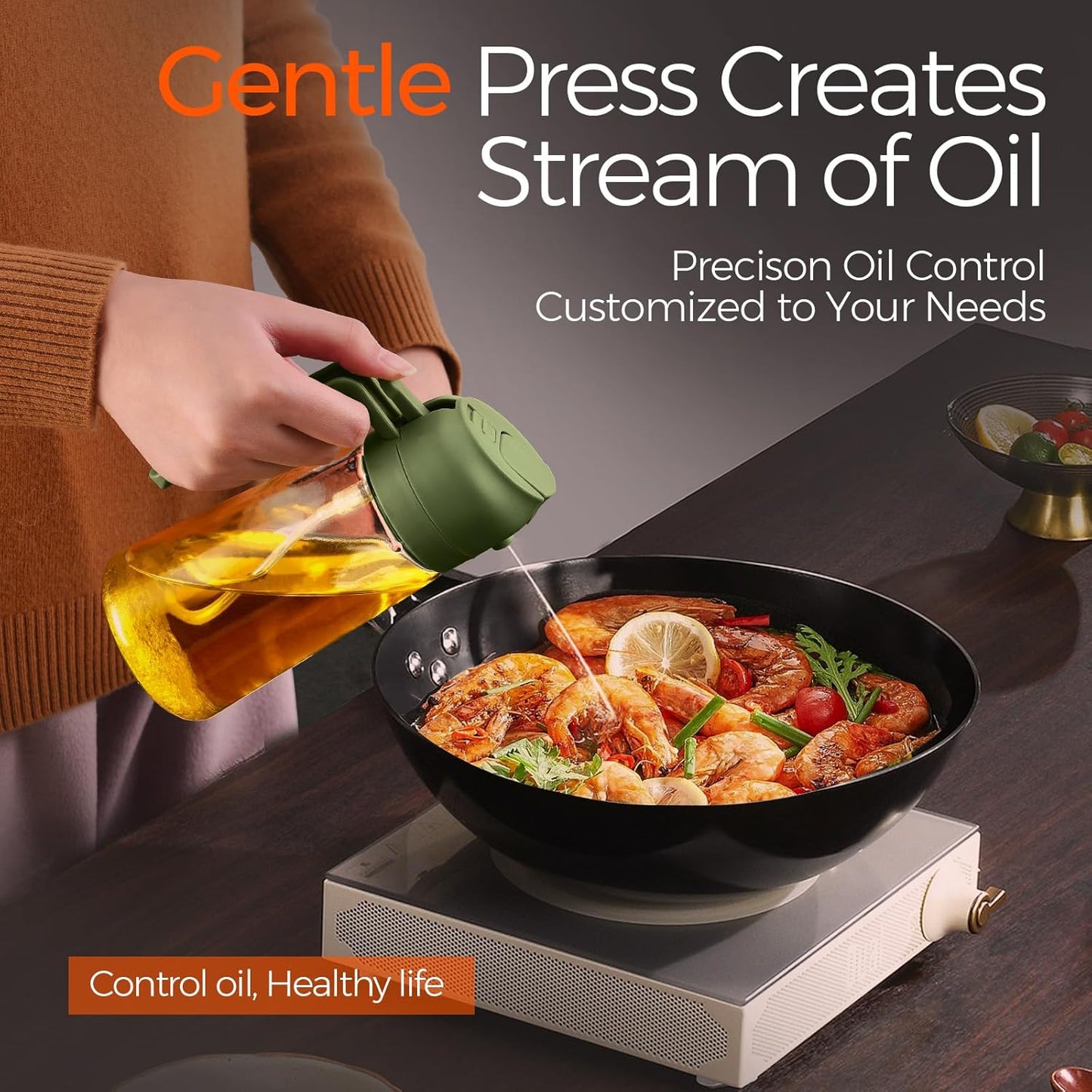 YARRAMATE 2Pcs Glass Olive Oil Sprayer - 16oz Food Grade Premium Spray Bottle for Cooking | Black & Olive Green