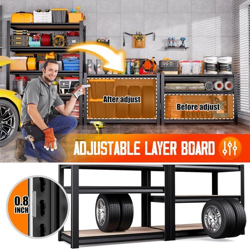 Garage Shelving | Heavy-Duty Metal Storage Unit - 5 Tier, Adjustable 2050 lbs Capacity, Black - 78"x45"x20"