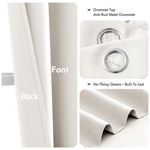 MIULEE Ivory Blackout Curtains for Bedroom Living Room 63 Inches Long 2 Panels, Thermal Insulated Room Darkening Drapes Solid Grommet Noise Reduction Light Blocking Window Treatments 40x63 Inch