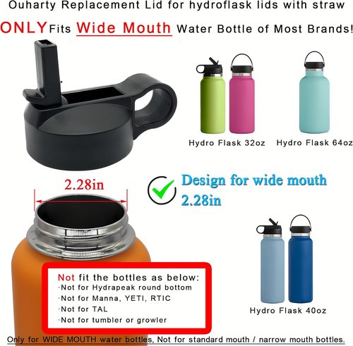 Hydro Flask Replacement Straw Lid - Durable Top Lid with Straw for 32/40/64 oz Wide Mouth Bottles
