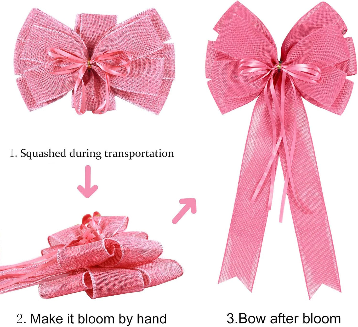 Skiennix Large Pink Easter Wreath Bows - Spring Tree Topper Decor with Burlap & Glitter | 2 Pcs Set