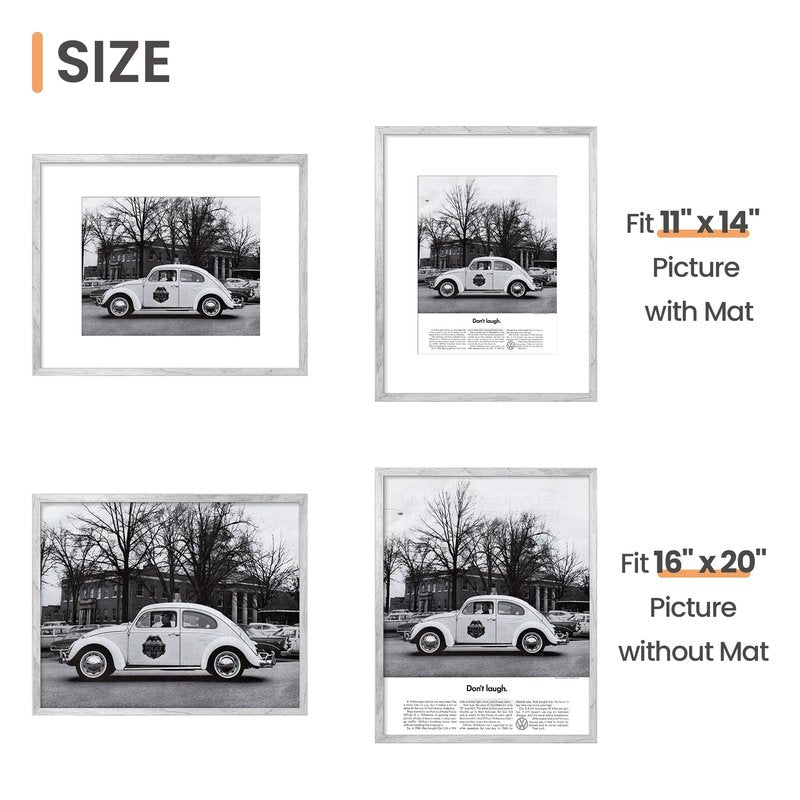 upsimples 16x20 Picture Frame, Display Pictures 11x14 with Mat or 16 x 20 Without, Wall Hanging Poster Frame, Gray, 1 Pack
