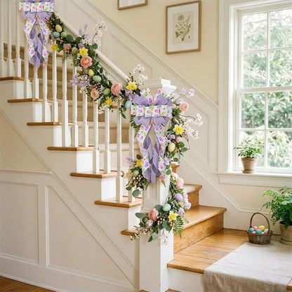 Estivaux Large Easter Wreath Bow - Purple & White Burlap Decor for Front Door & Spring Celebrations