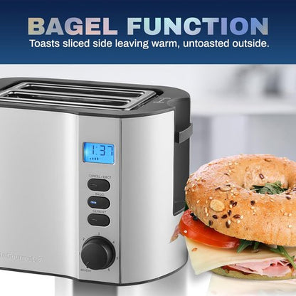 Elite Gourmet Extra Wide Slot 2-Slice Toaster - Bagel Function, 6 Toast Settings, Stainless Steel