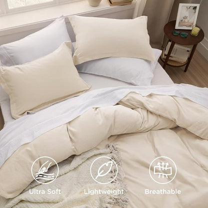 Bedsure Oat Milk California King Duvet Cover - Extra Soft Prewashed Cotton-Like Polyester Set, 104x98 Inches with Zipper Closure & 2 Pillow Shams