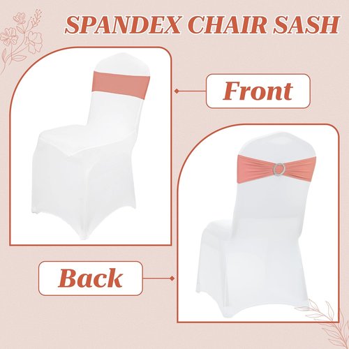 MDS Spandex Chair Sashes - Premium Stretch Covers with Buckle Slider | Universal Fit for Weddings & Events - Coral Peach