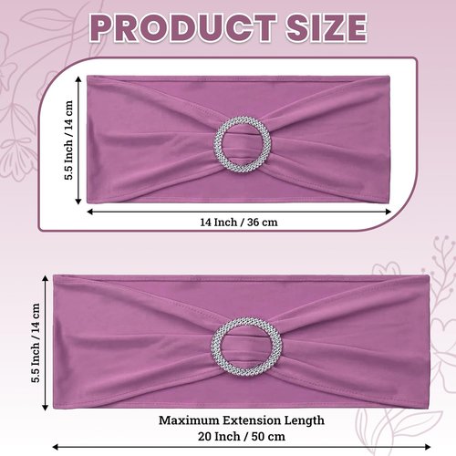MDS Premium Stretch Spandex Chair Sashes - Pack of 75 Dusty Pink Covers with Buckle Slider for Weddings & Events