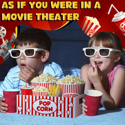 Skiennix Snack Trays - Reusable Wooden Movie Night Gift Basket with Handles | Striped Popcorn Container