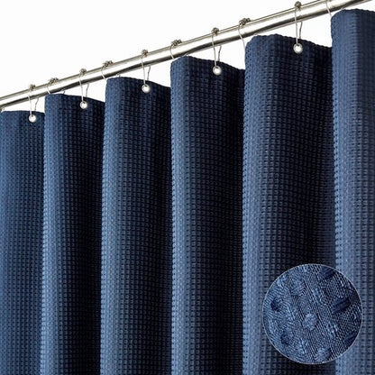 Dynamene 60 inch Stall Shower Curtain - Waffle Weave Heavy Duty Thick Fabric Shower Curtains for Bathroom,Weighted Hotel Spa Luxury Cloth Bath Curtain Set with 10 Plastic Hooks,60x72, Navy Blue