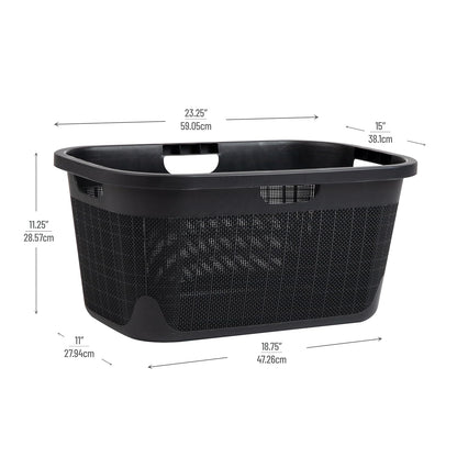 Mind Reader 40L Laundry Basket - Stylish Linen Design Clothes Hamper with Handles | Black
