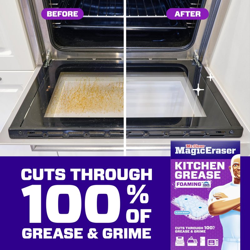 Mr. Clean Magic Eraser Foaming Sponge, Kitchen Grease Eraser, Dawn Cleaning Power, Oven Cleaner, Clean Scent, 6ct