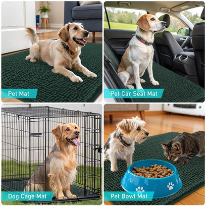 OLANLY Dog Door Mat for Muddy Paws 54x32, Absorbs Moisture and Dirt, Absorbent Non-Slip Washable Doormat, Quick Dry Chenille Mud Mat, Entry Indoor Entryway Carpet for Inside Floor, Blackish Green