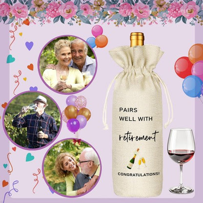 Beige Retirement Wine Bag Gift for Him & Her - Party Decor & Leaving Gifts for Coworkers & Boss - Retirement01