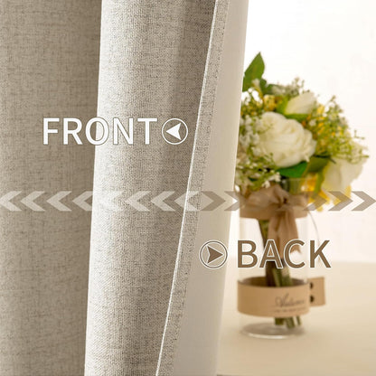 MIULEE 100% Blackout Linen Curtains - Thermal Insulated Room Darkening Drapes | 52 x 108 Inch (2 Panels)