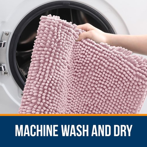 OLANLY Bathroom Rugs 47x20, Extra Soft Absorbent Chenille Bath Rugs, Rubber Backing Quick Dry, Machine Washable Bath Mats for Bathroom Floor, Tub and Shower, Home Decor Accessories, Dusty Rose