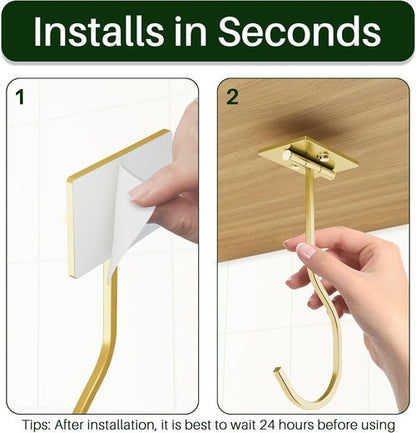 Bussdis Banana Hook - 2-Pack Foldable Metal Hanger | Space-Saving Under Cabinet Holder in Gold