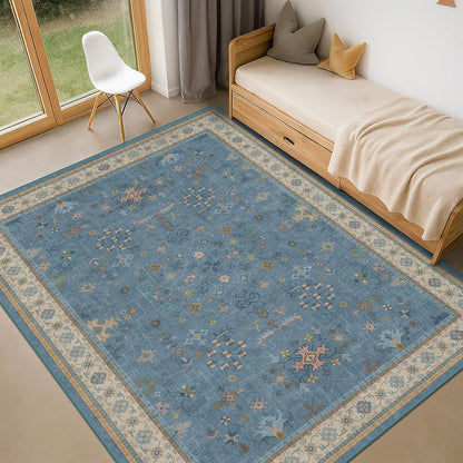 Skiennix 5x8 Boho Eclectic Area Rug - Modern Low-Pile Carpet for Living Room, Bedroom & Nursery - Washable Non-Slip Design