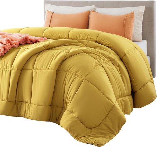 Bedsure Comforter Duvet Insert - All-Season Twin XL Quilted Down Alternative Blanket, Mustard Yellow 92x68 Inches