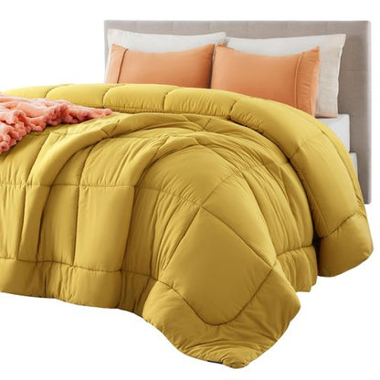 Bedsure Comforter Duvet Insert - Quilted Comforters Queen Size, All Season Duvet, GentleSoft Down Alternative Bedding, with 8 Tabs, Gifts for Women/Men, Mustard Yellow, Queen 88 x 88 Inches