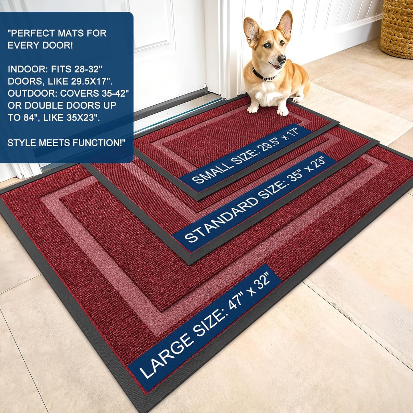 OLANLY Waterproof Front Door Mat - All-Season, Sturdy Natural Rubber, Easy Clean | 33x21, Wine Red