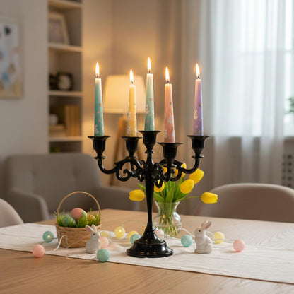 Rely+ 5 Arm Candelabra | Elegant Black Glossy Taper Candle Holders for Indoor Décor