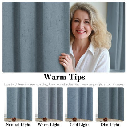 H.VERSAILTEX Linen Blackout Curtains 108 Inches Long 100% Blackout Thermal Insulated Textured Linen Look Curtain Draperies Anti-Rust Grommet, Energy Saving with White Liner, 2 Panels, Stone Blue
