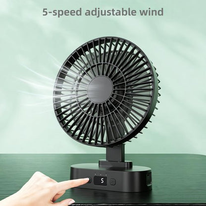PLSNCFSM USB Small Mini Quiet Desk Fan 6-Inch Size, 5-Speed Adjustable Wind Strength with Digital Display, 3-Level Timer Auto Shut-Off, and 90-Degree Rotation (Black)