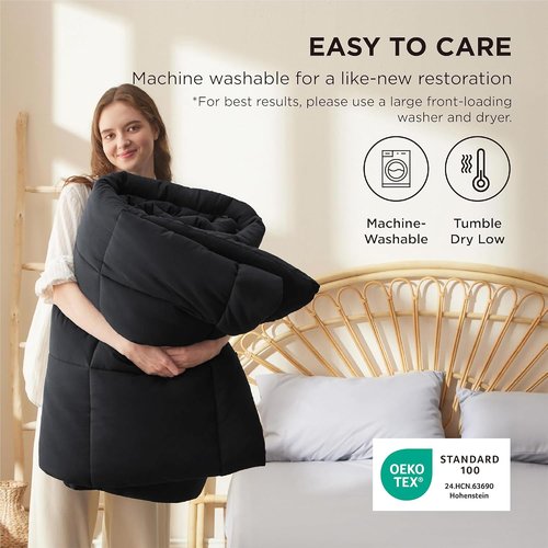 Bedsure Comforter Duvet Insert - King Size Quilted Down Alternative Bedding, All Season, Black 90 x 102 Inches