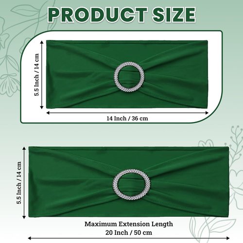 MDS Spandex Chair Sashes - Premium Stretch Covers with Buckle Slider for Weddings & Events | Green, Pack of 50