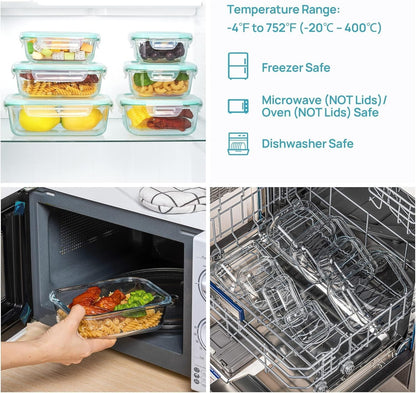 Vtopmart Glass Food Storage Containers - Airtight Lids for Freshness | Set of 4