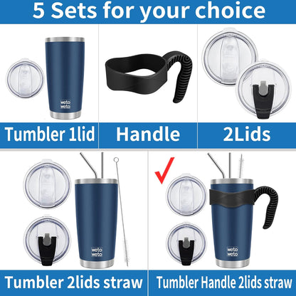 WETOWETO 20oz Stainless Steel Tumbler - Vacuum Insulated Travel Mug with 2 Lids & Straws | Orange