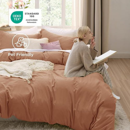 Bedsure Taupe Duvet Cover Set - Extra Soft 3-Piece Bedding in Full Size, 80x90 Inches with Zipper Closure