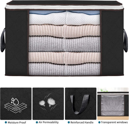 Skiennix Large Storage Bags - 6 Pack Foldable Closet Organizers with Durable Handles | 90L Black