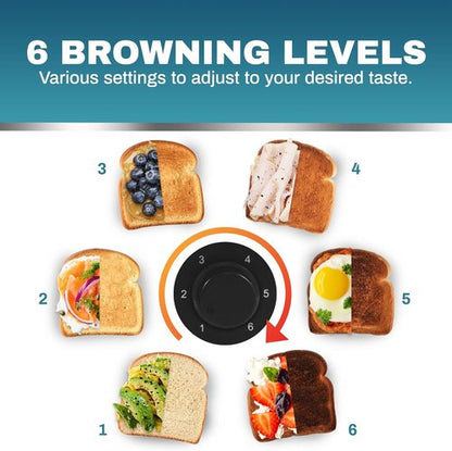 Elite Gourmet Long Slot 4-Slice Toaster - Extra Wide Slots, 6 Toast Settings, Stainless Steel & Black