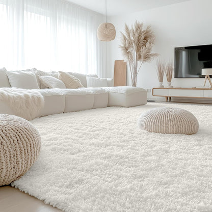 OLANLY Large Area Rug - Soft Fluffy Shaggy Indoor Carpet for Living Room & Bedroom | Ivory 8x8 ft